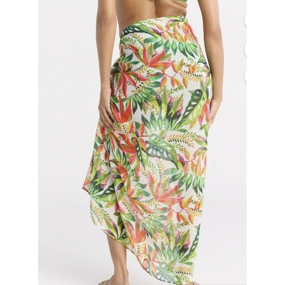 Tropical Floral Sarong Maxi Cover Up Swim Beach Pool Resort Vacation - Picture 3 of 4